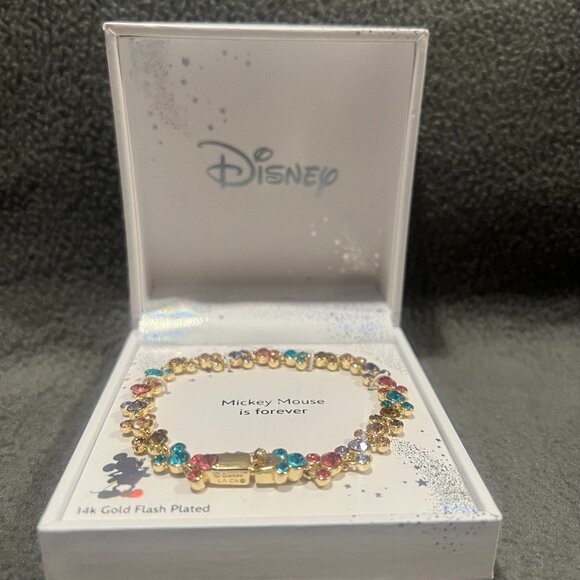 New In Box Disney Store,Crystal Multi Color Station Mickey Mouse Tennis Bracelet - Picture 1 of 8